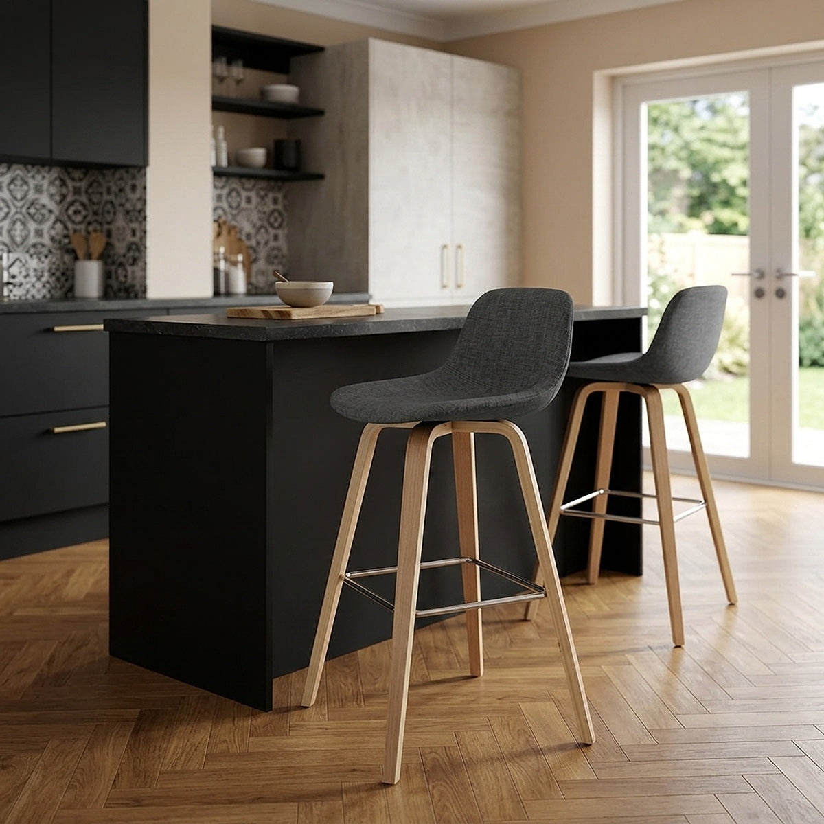 Tabouret de bar Bois Tissu - Reef Gris Foncé 