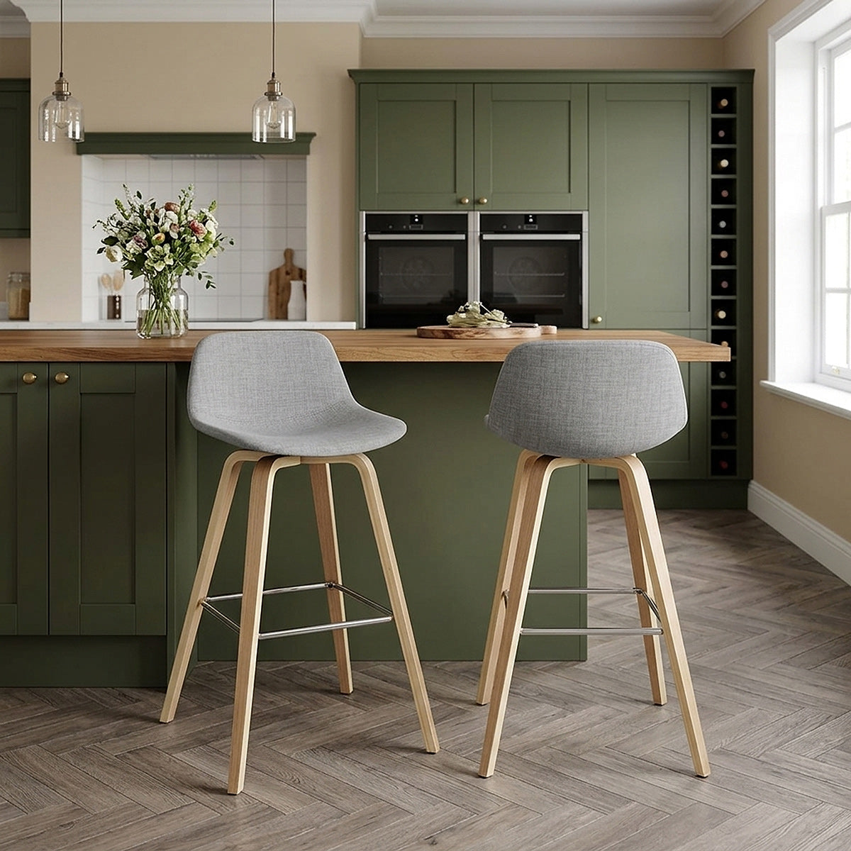 Tabouret De Bar Bois Tissu - Reef Gris