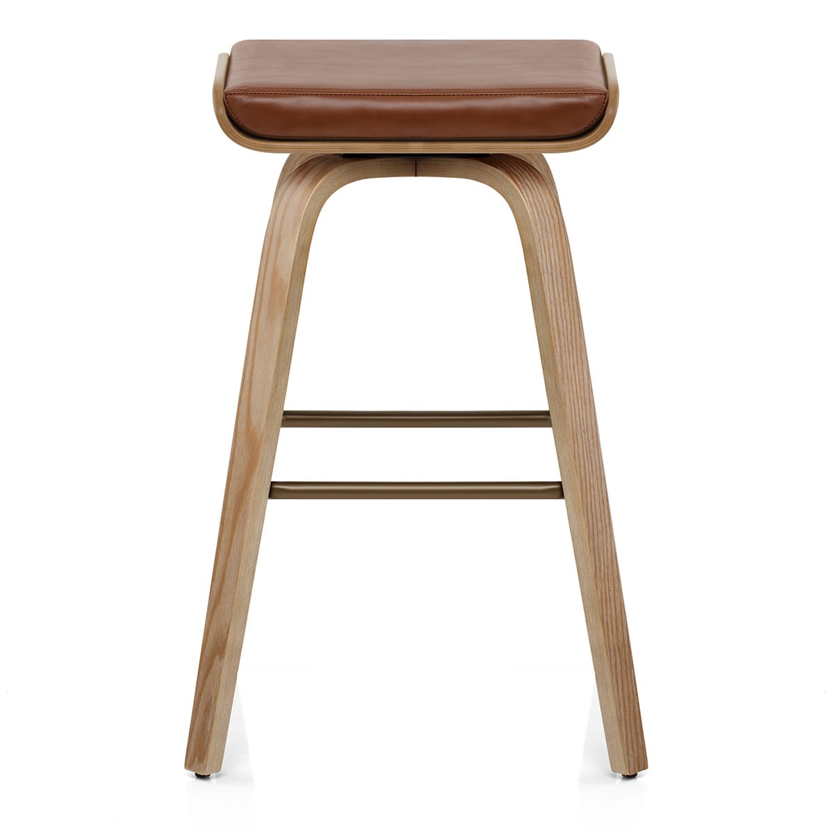 Tabouret de Bar Cuir Veritable Bois - Remy Marron