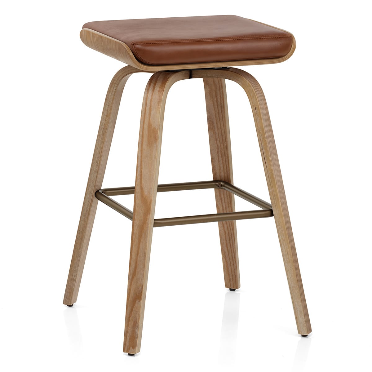 Tabouret de Bar Cuir Veritable Bois - Remy Marron