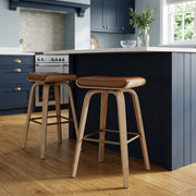 Tabouret de Bar Cuir Veritable Bois - Remy Marron
