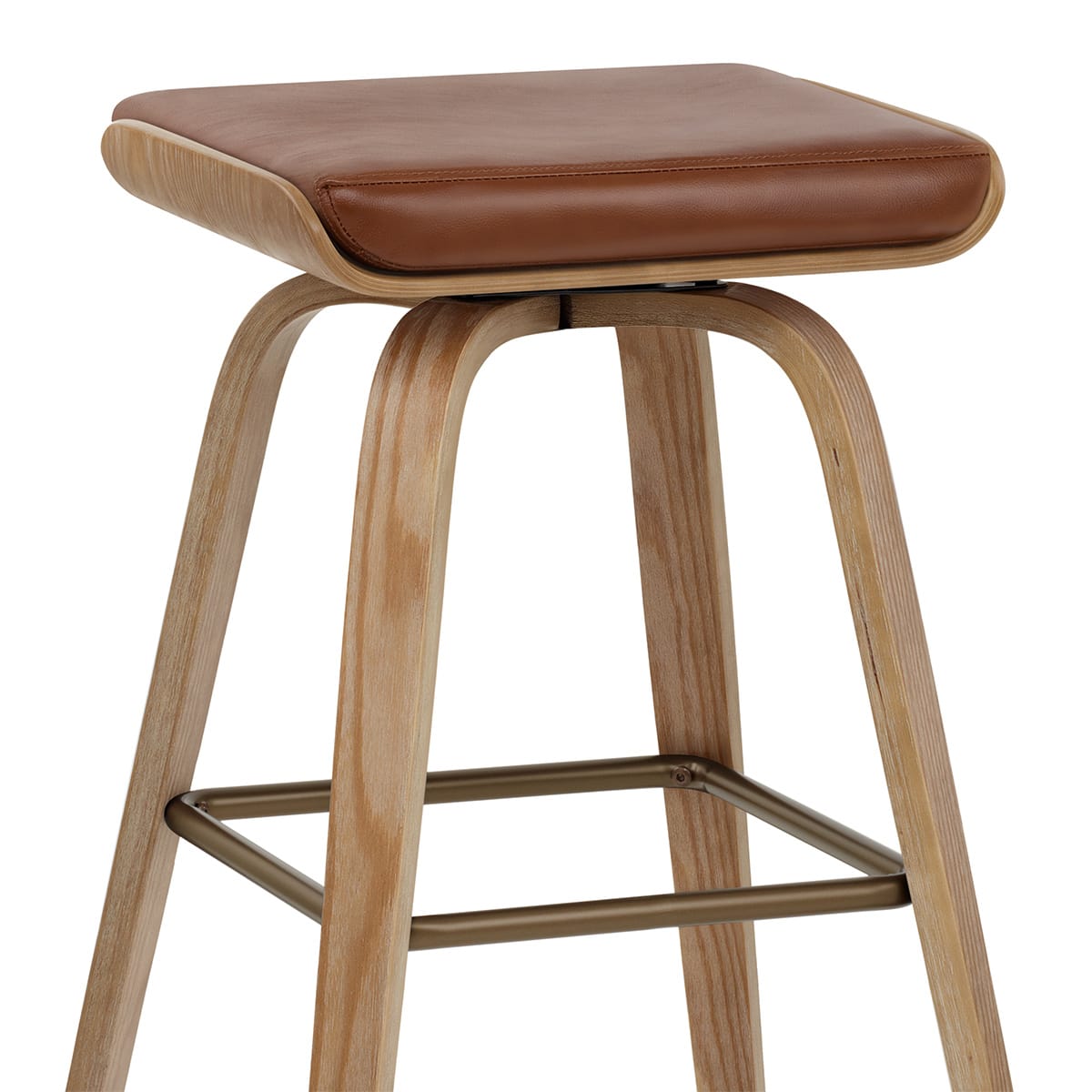 Tabouret de Bar Cuir Veritable Bois - Remy Marron