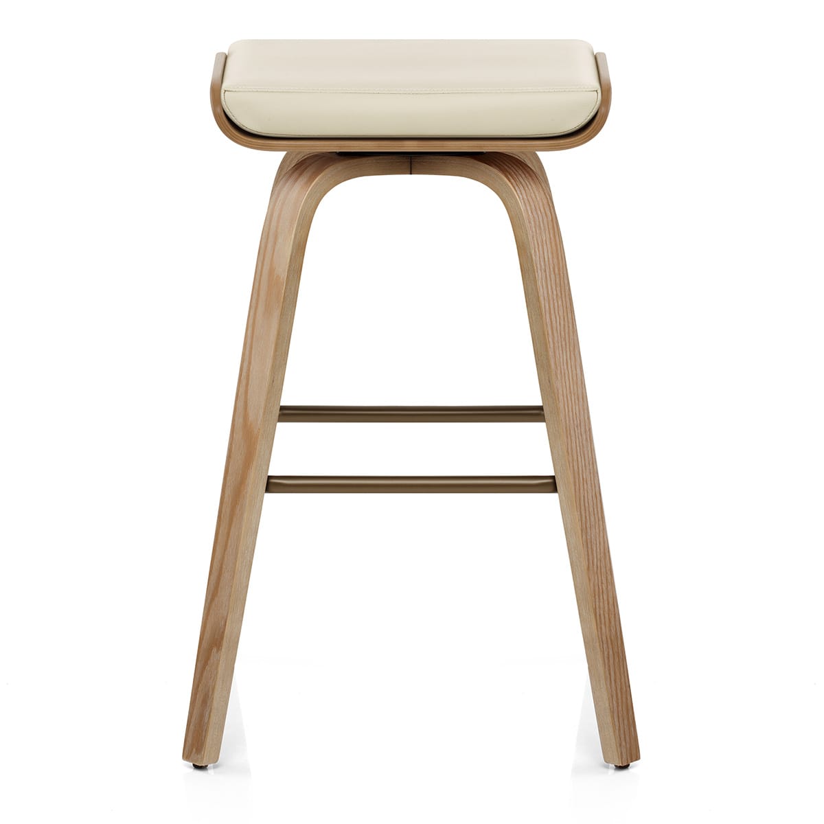 Tabouret de Bar Cuir Veritable Bois - Remy Crème
