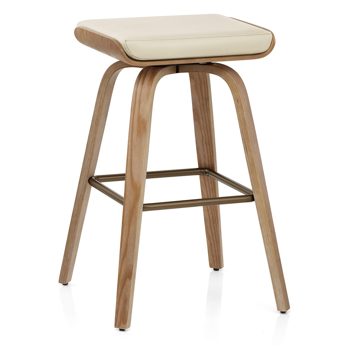 Tabouret de Bar Cuir Veritable Bois - Remy Crème