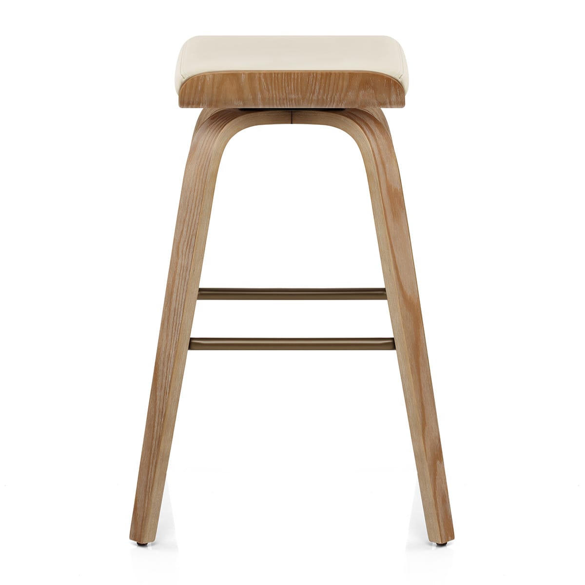 Tabouret de Bar Cuir Veritable Bois - Remy Crème