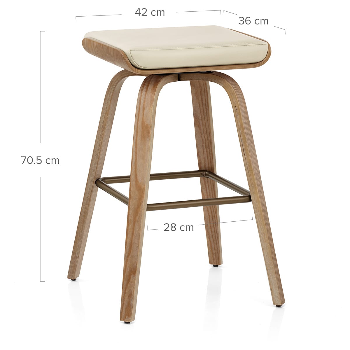 Tabouret de Bar Cuir Veritable Bois - Remy Crème