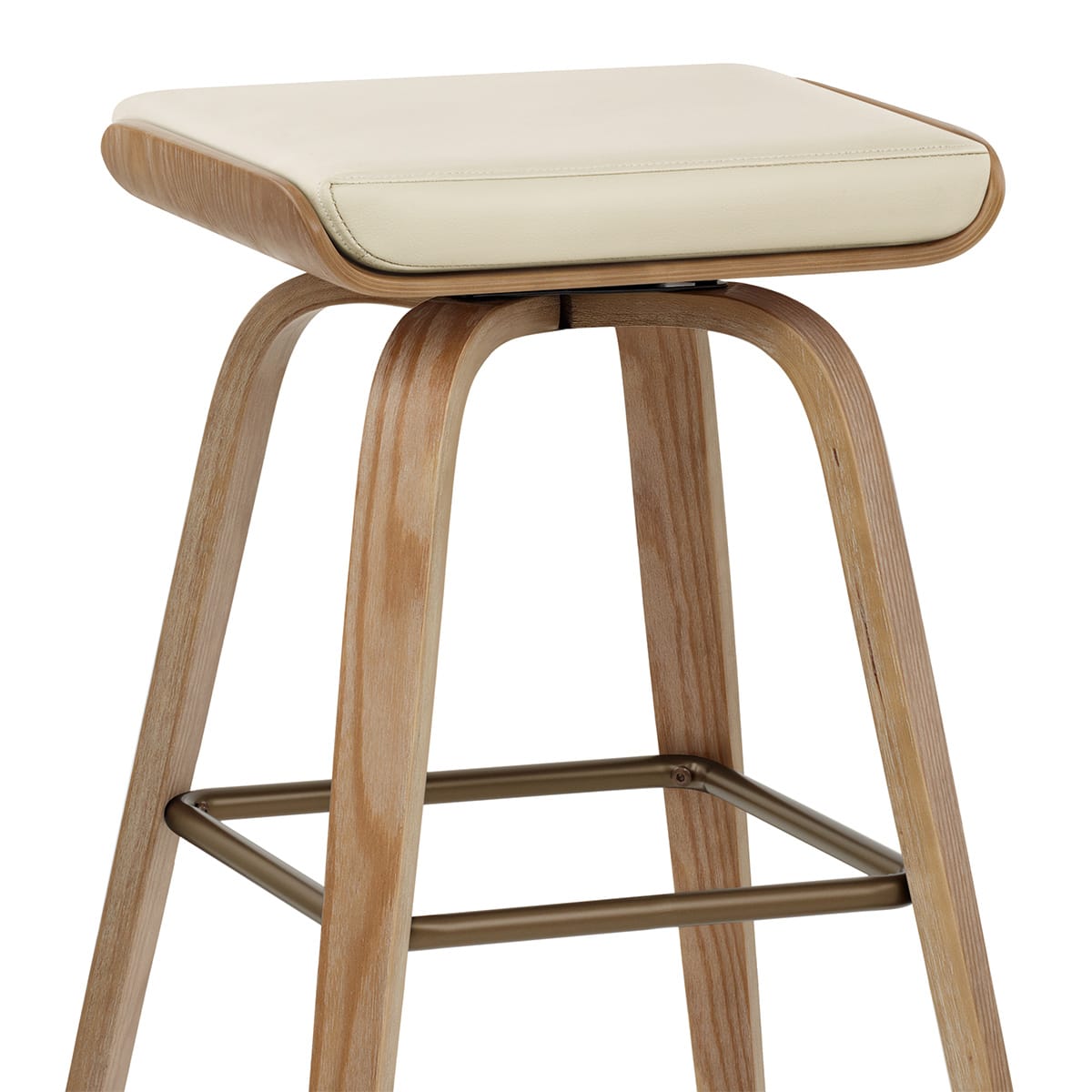 Tabouret de Bar Cuir Veritable Bois - Remy Crème