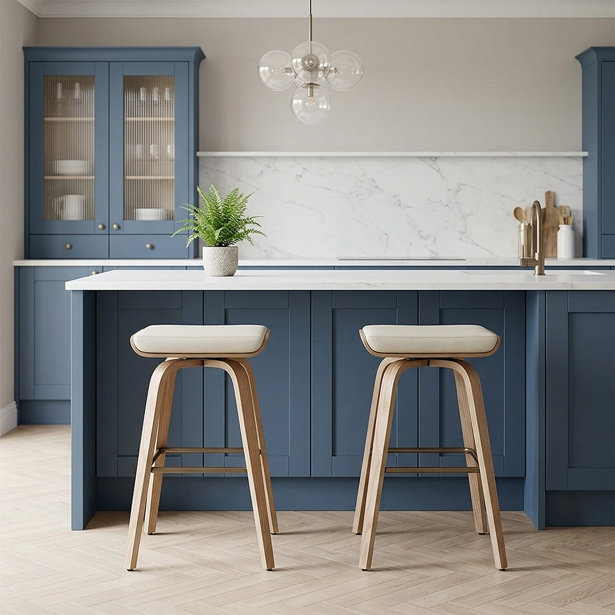 Tabouret de Bar Cuir Veritable Bois - Remy Crème