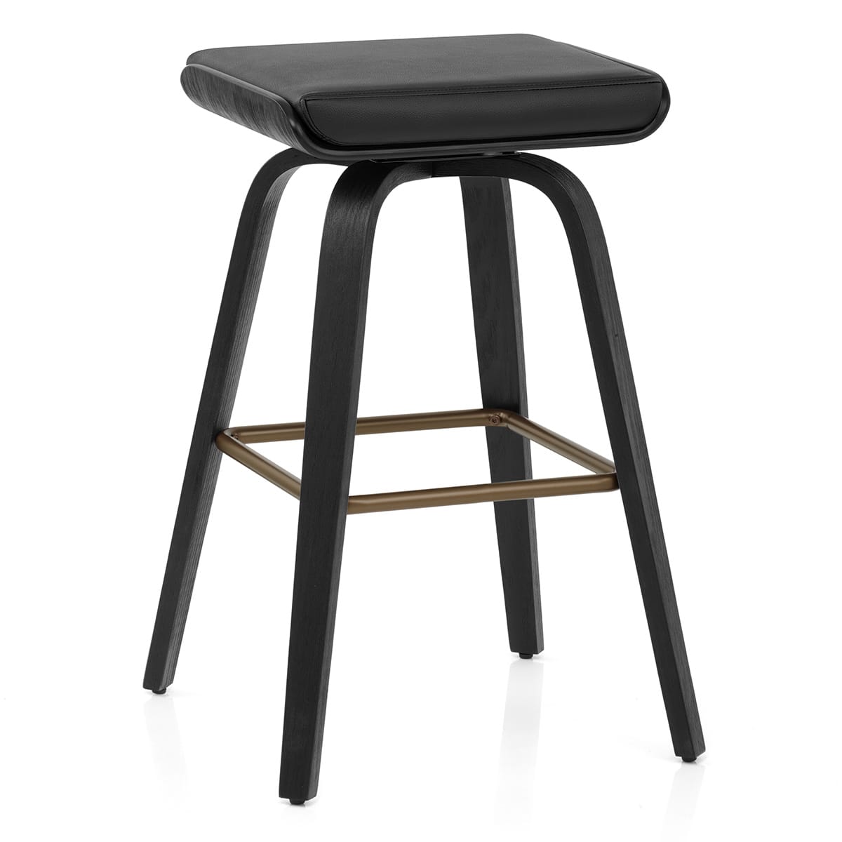 Tabouret de Bar Cuir Veritable Bois - Remy Noir
