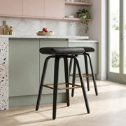 Tabouret de Bar Cuir Veritable Bois - Remy Noir