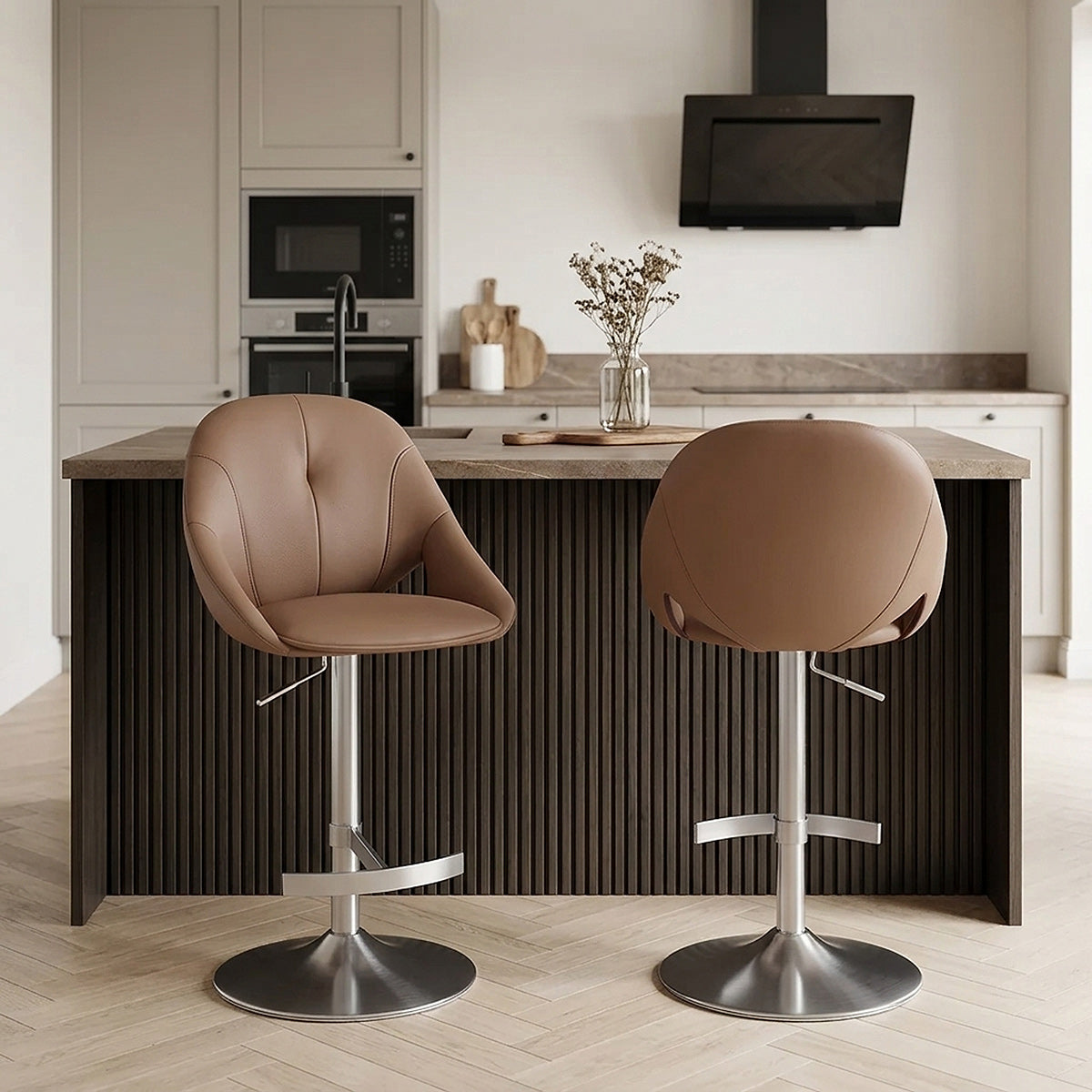 Chaise de Bar Cuir eco Chrome Brosse - Rico Marron
