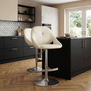 Chaise de Bar Cuir eco Chrome Brosse - Rico Crème