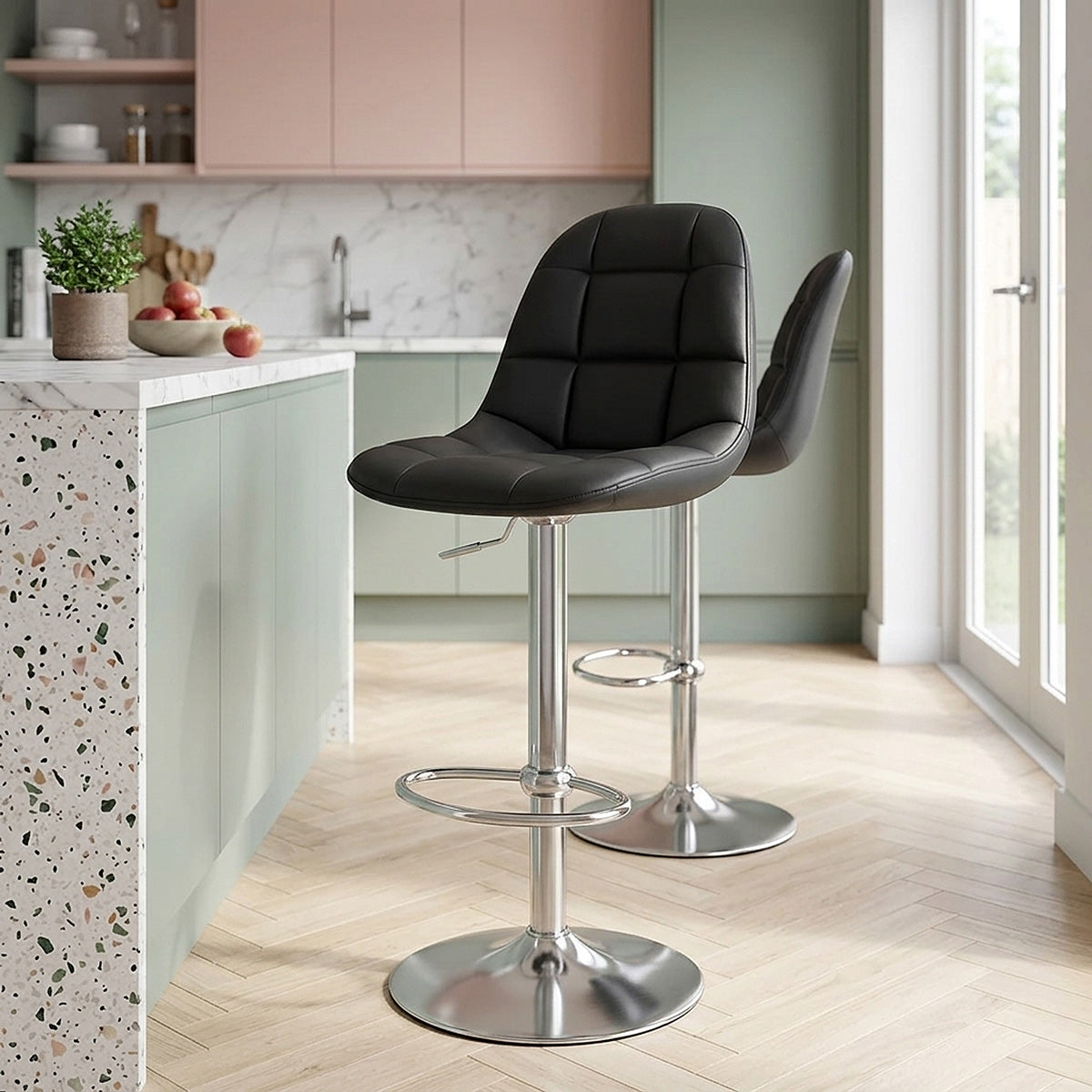 Chaise de Bar Faux Cuir Chrome Brossé - Rochelle Noir 