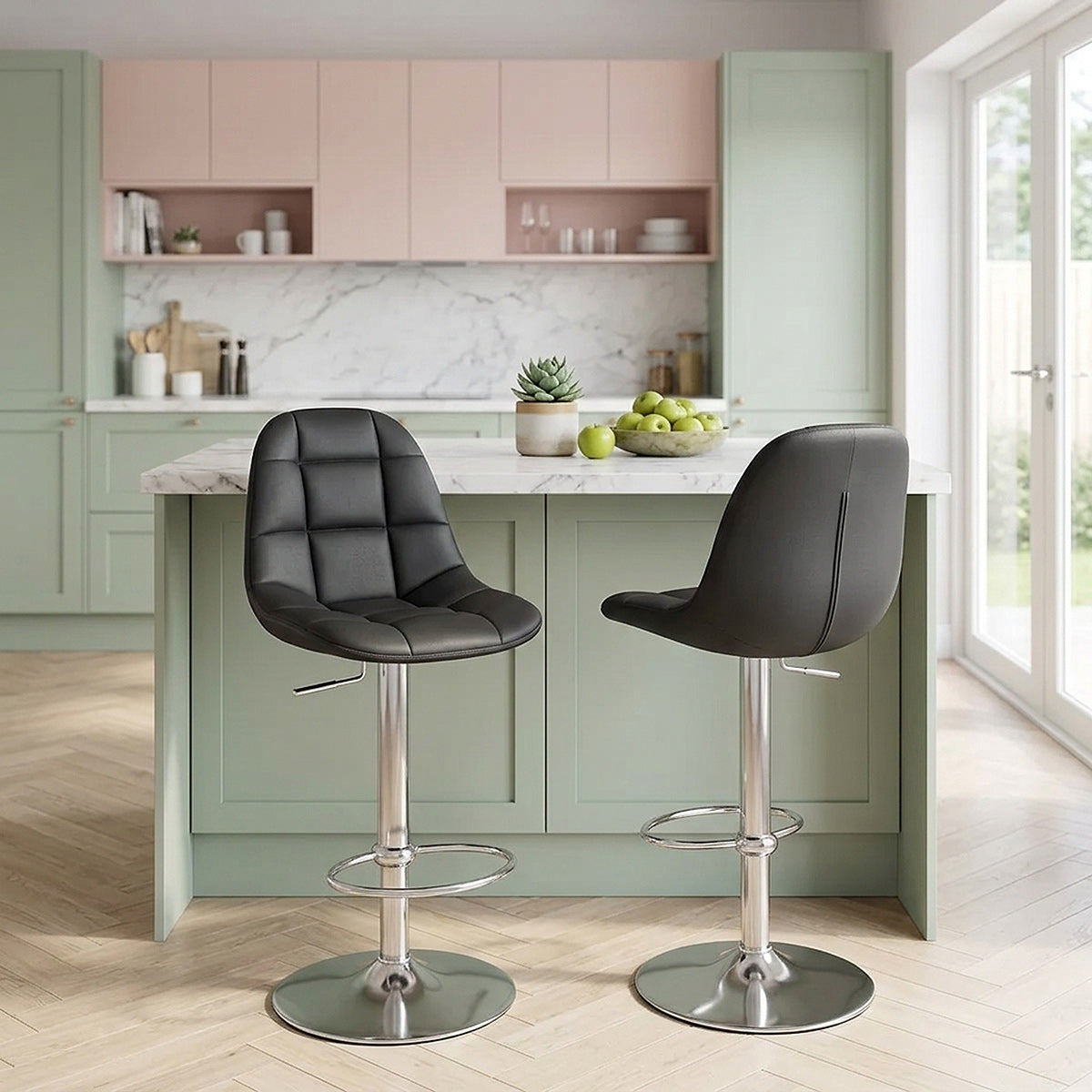Chaise de Bar Faux Cuir Chrome Brossé - Rochelle Noir 