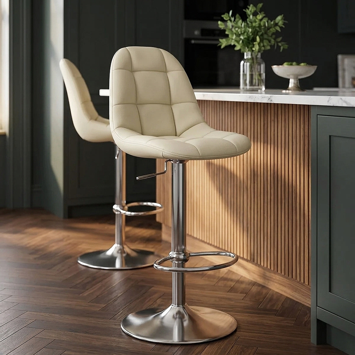 Chaise de Bar Faux Cuir Chrome Brossé - Rochelle Crème 