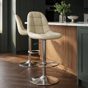 Chaise de Bar Faux Cuir Chrome Brossé - Rochelle Crème 
