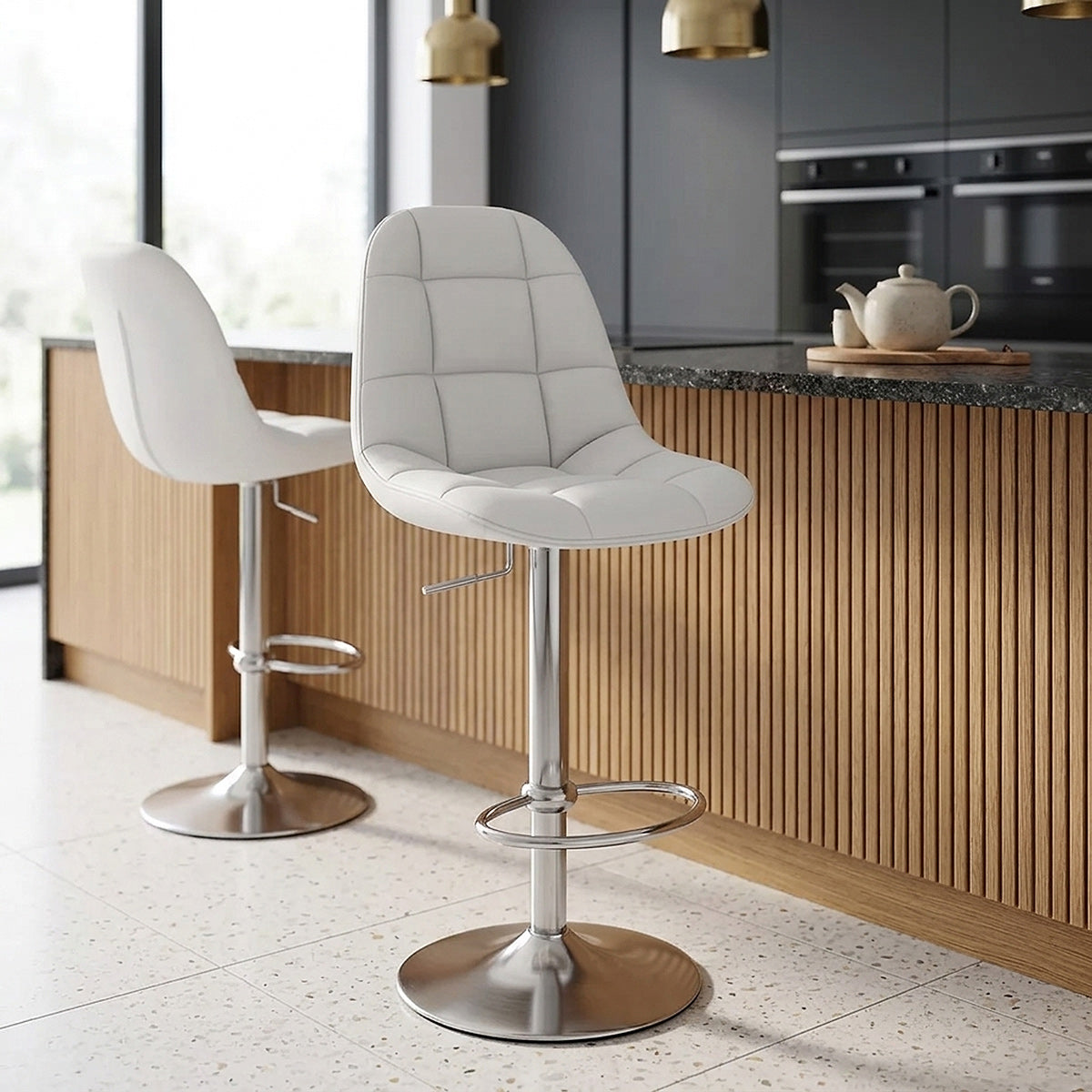 Chaise de Bar Faux Cuir Chrome Brossé - Rochelle Blanc 