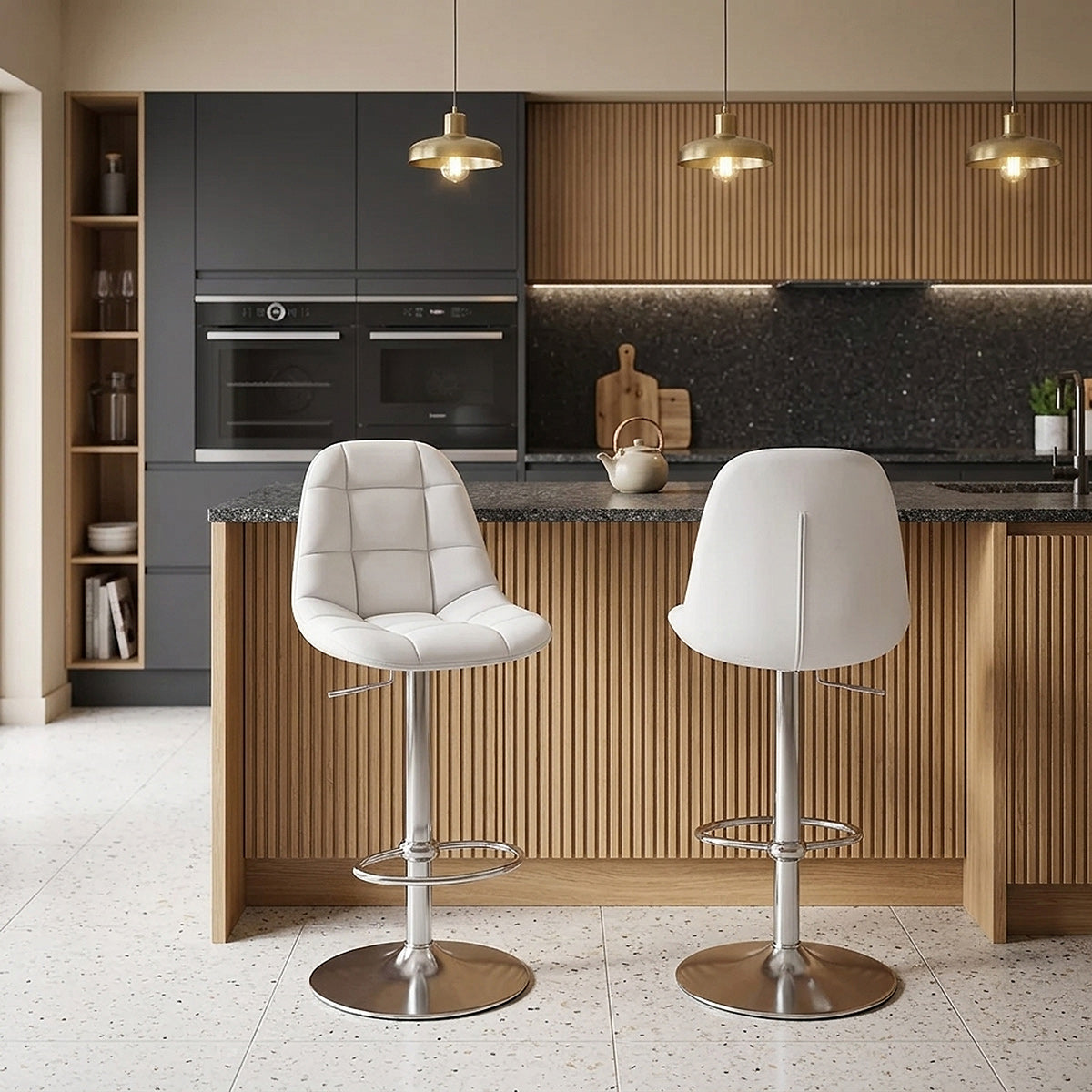 Chaise de Bar Faux Cuir Chrome Brossé - Rochelle Blanc 