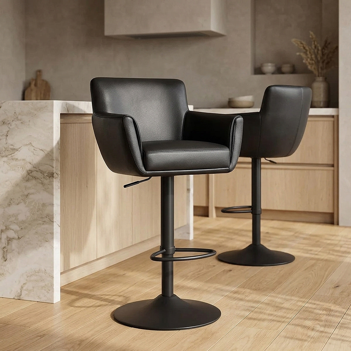 Tabouret Cuir Veritable - Rome Noir 