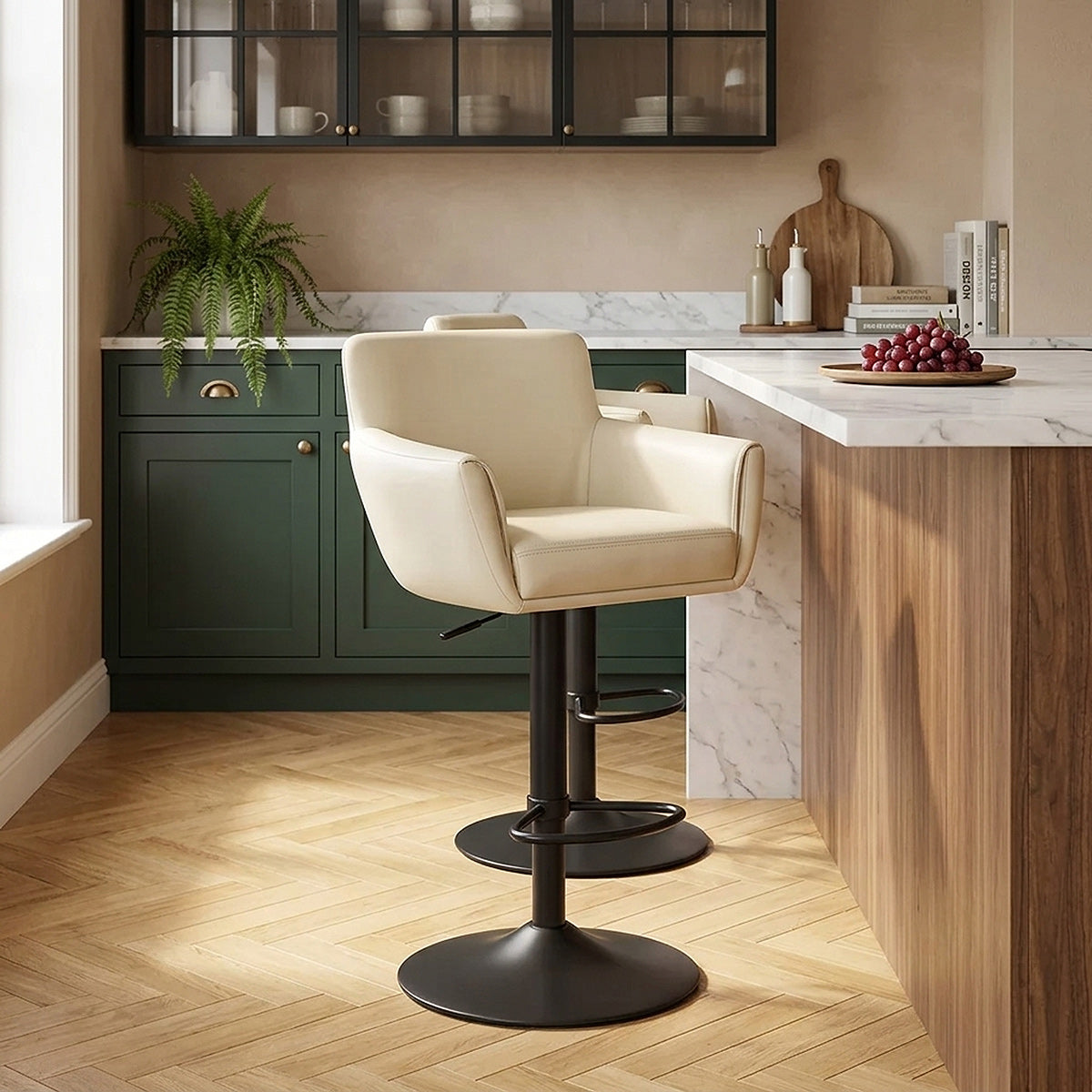 Tabouret Cuir Veritable - Rome Crème 