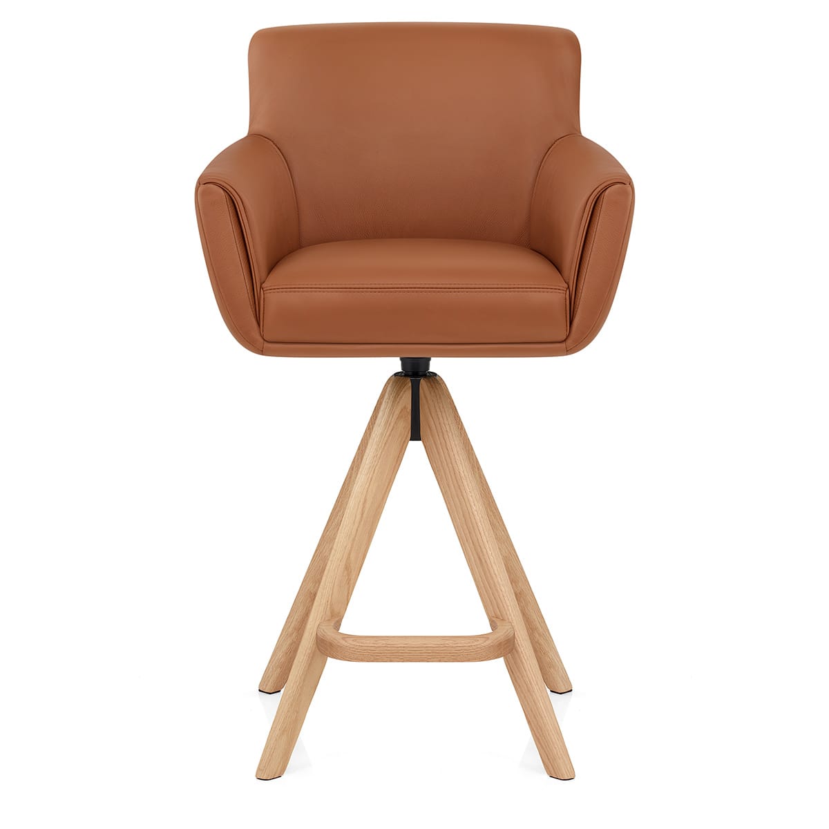 Rome Real Leather Wooden Stool Tan