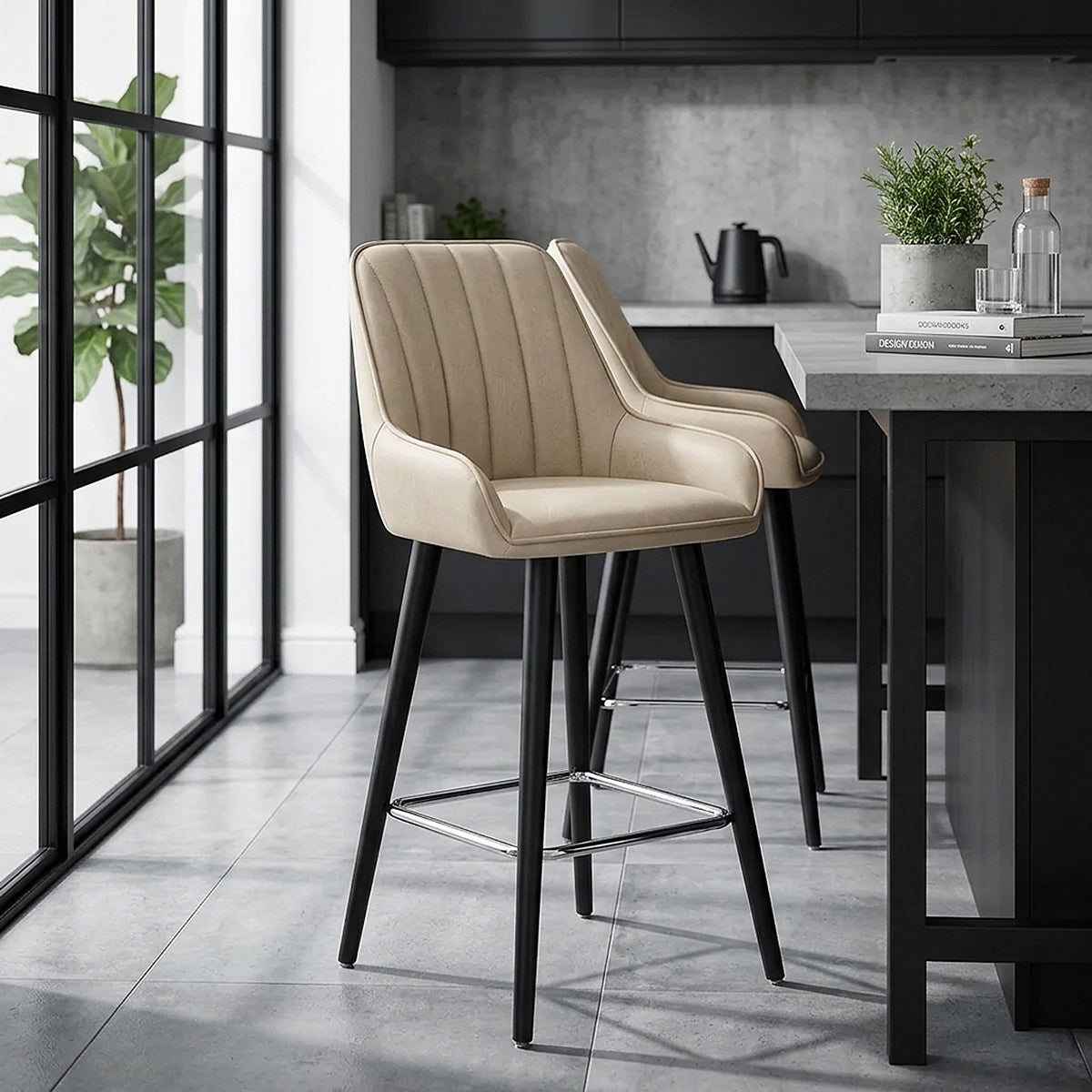 Tabouret de Bar Faux Cuir - Rosa Crème 