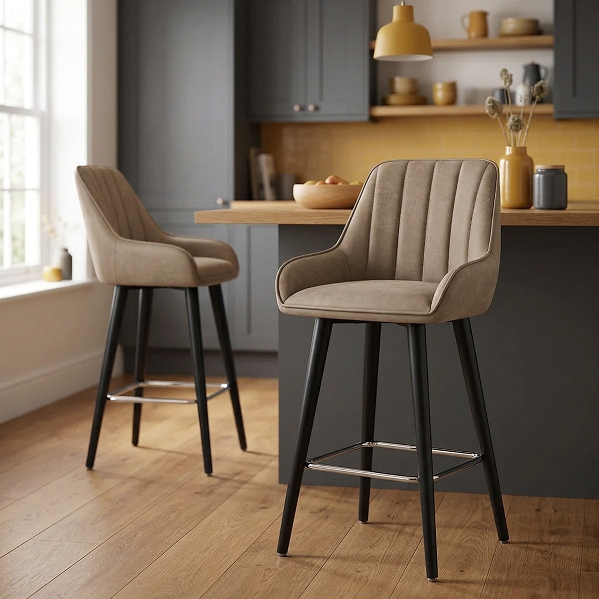 Tabouret de Bar Faux Cuir - Rosa Taupe 