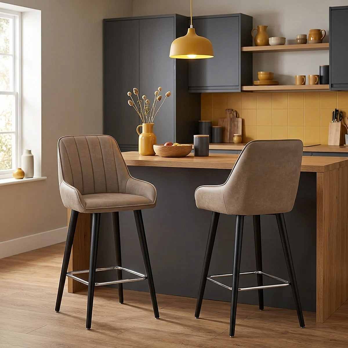 Tabouret de Bar Faux Cuir - Rosa Taupe 