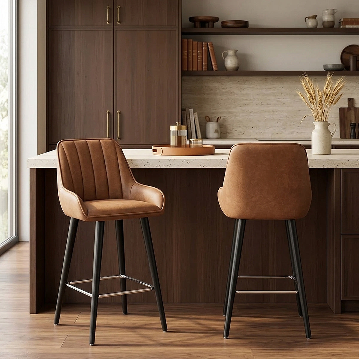 Tabouret de Bar Faux Cuir - Rosa Marron 