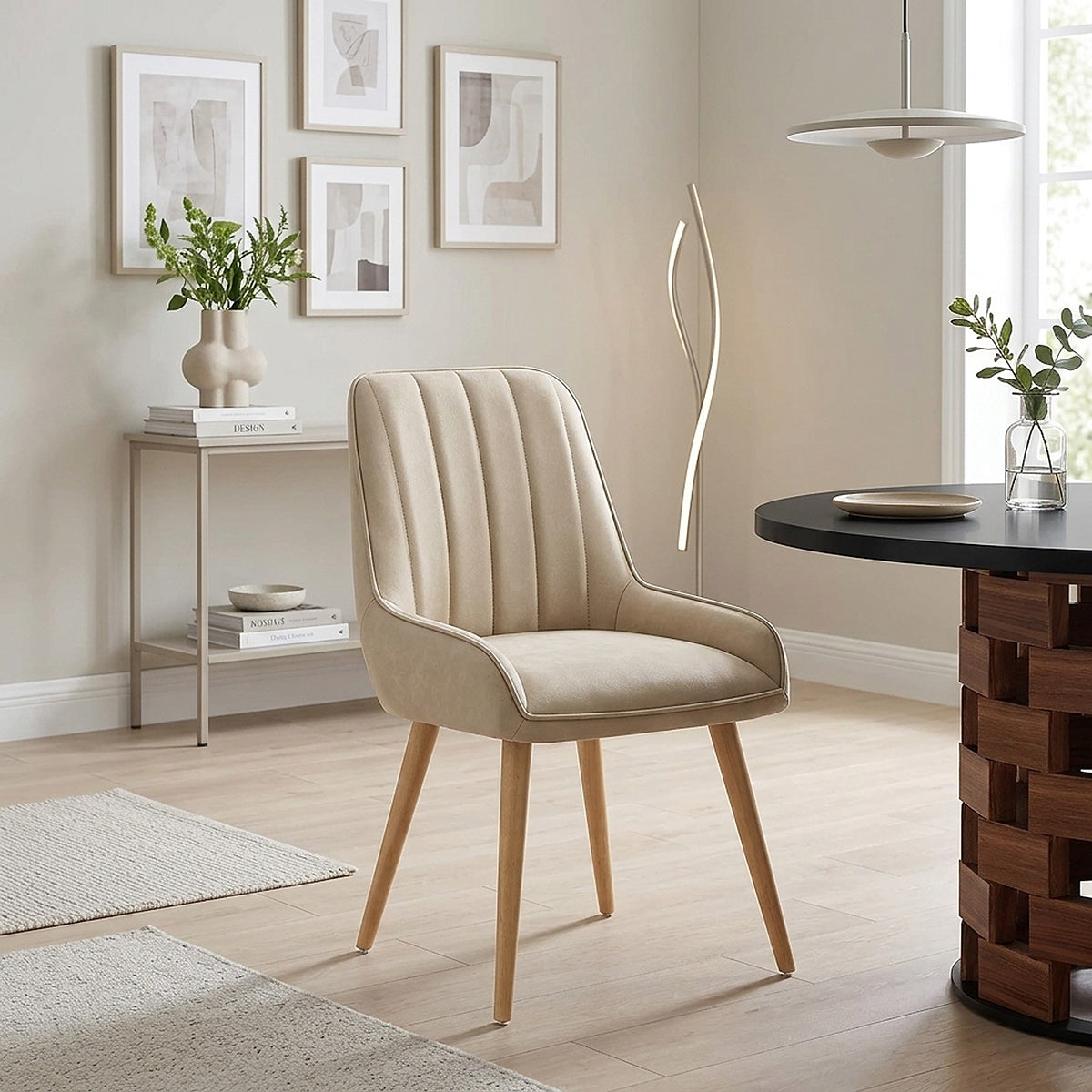 Chaise Bois Faux Cuir - Rosa Crème 