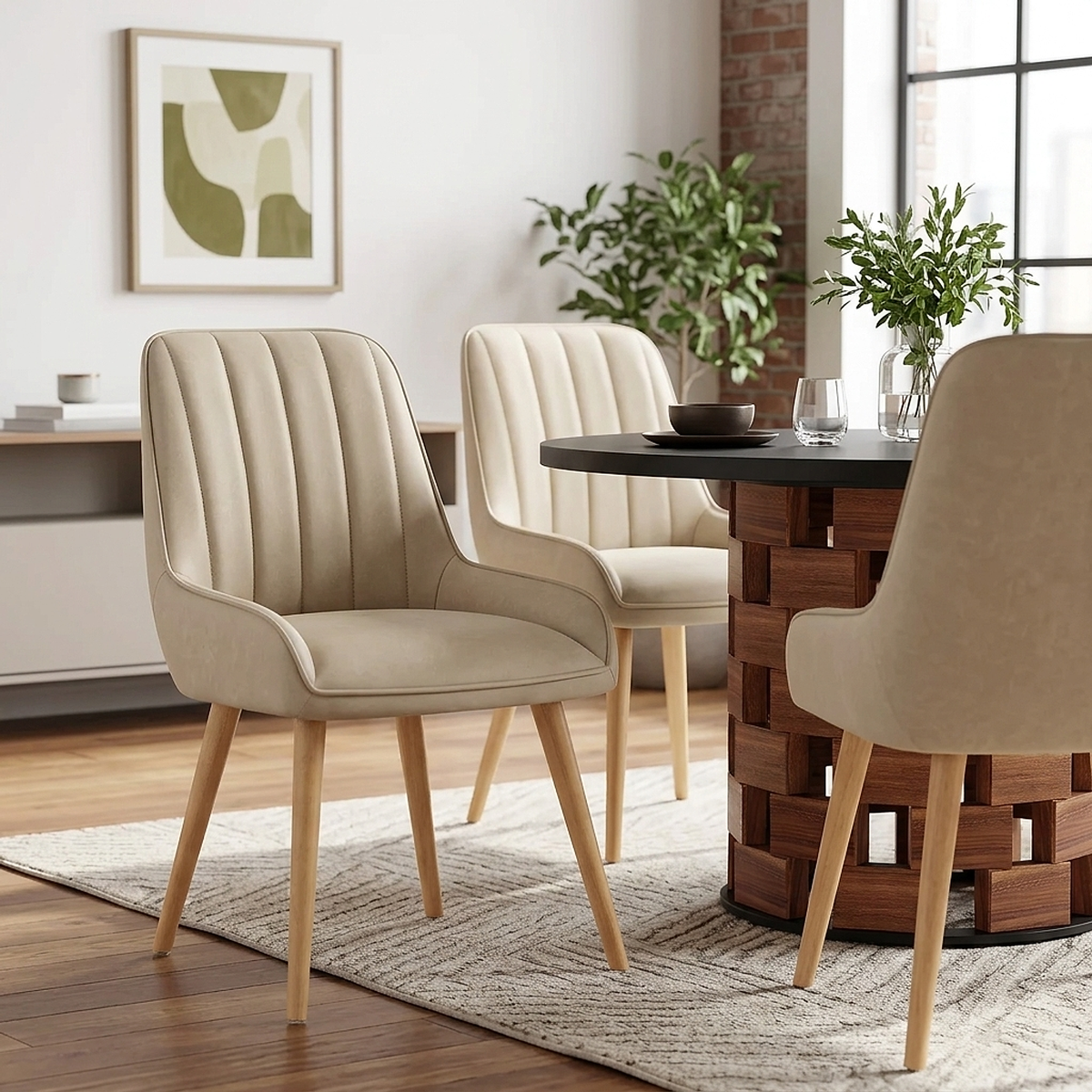 Chaise Bois Faux Cuir - Rosa Crème 