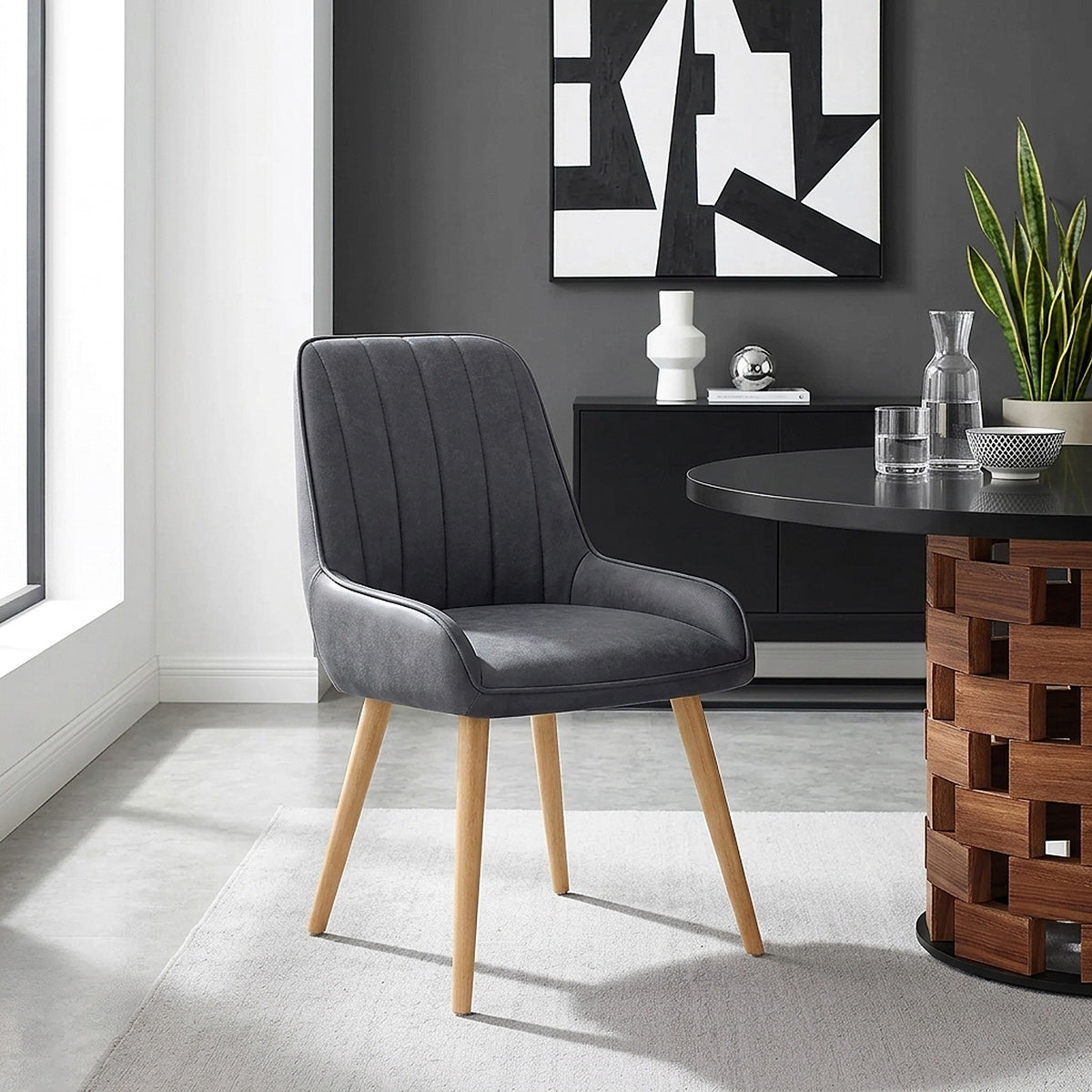 Chaise Bois Faux Cuir - Rosa Bleu 