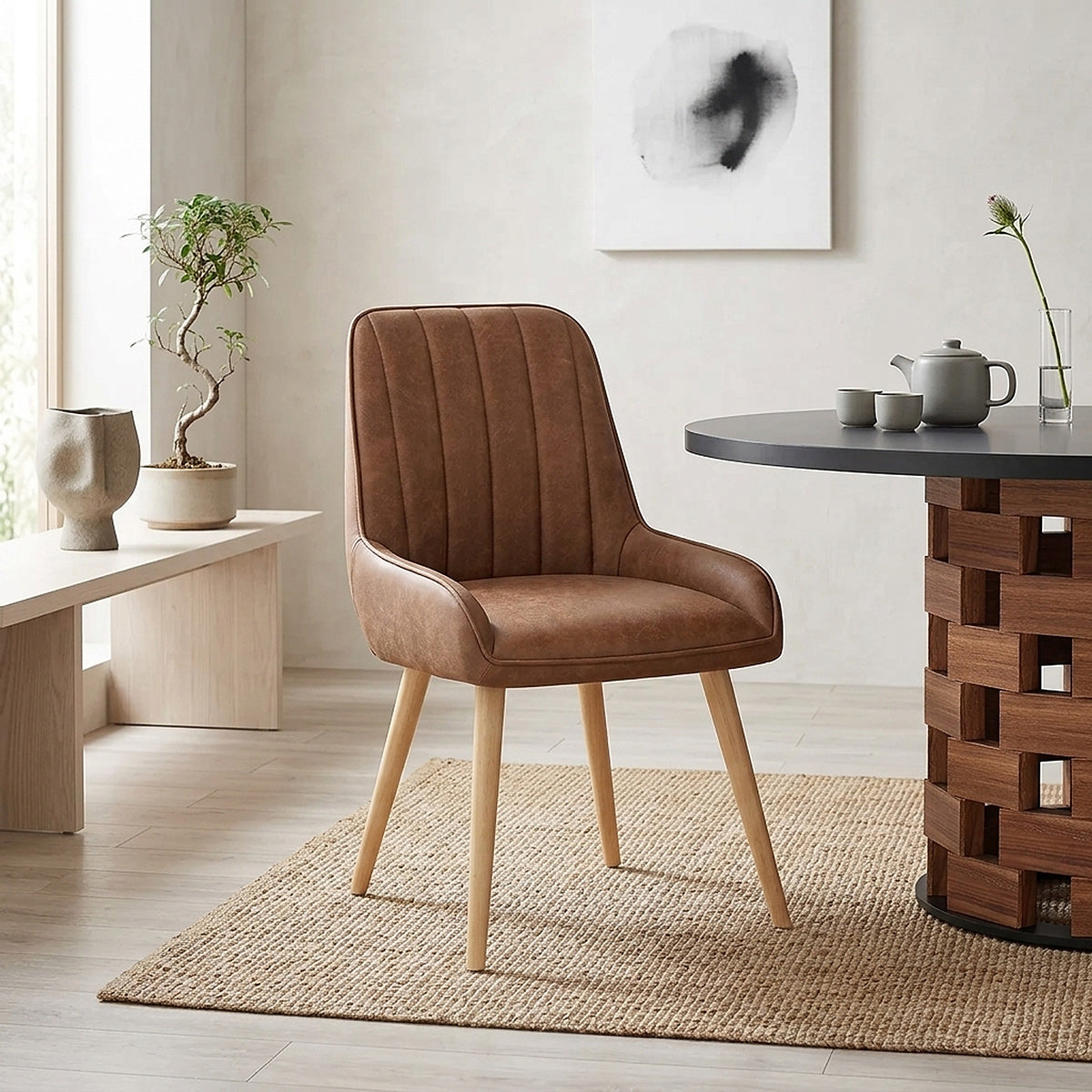 Chaise Bois Faux Cuir - Rosa Marron 