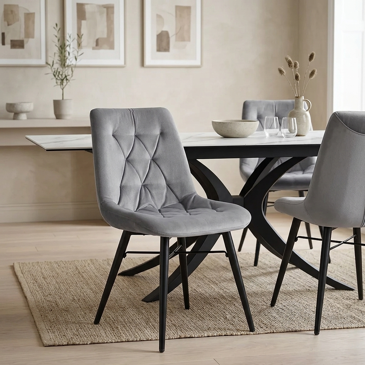 Chaise Métal Velours - Roxy Gris 