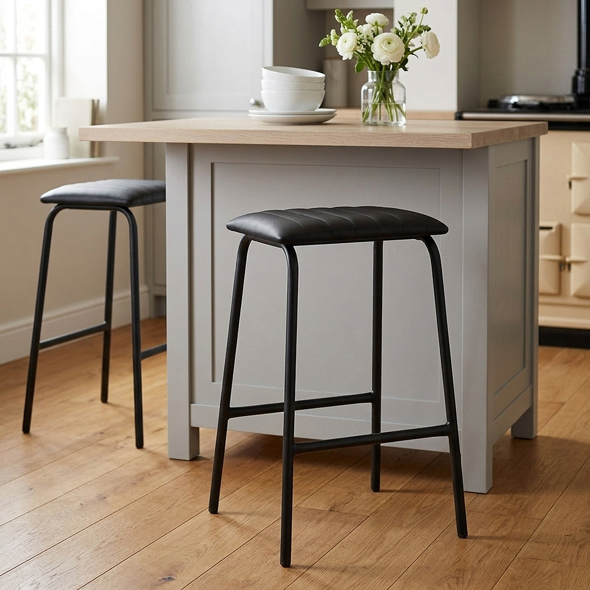 Tabouret Métal Cuir - Sasha Noir 