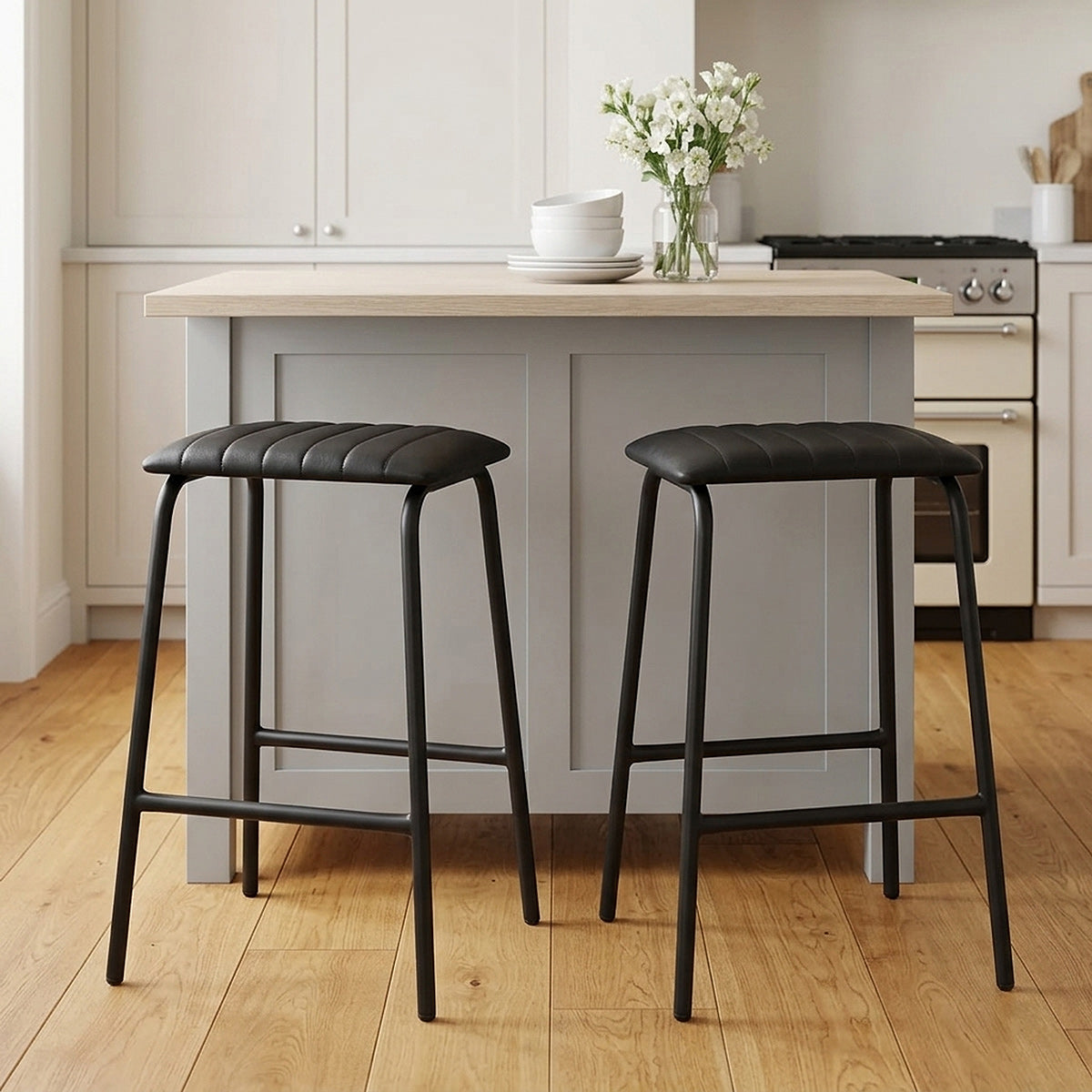 Tabouret Métal Cuir - Sasha Noir 