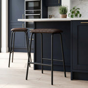 Tabouret Métal Cuir - Sasha Marron 