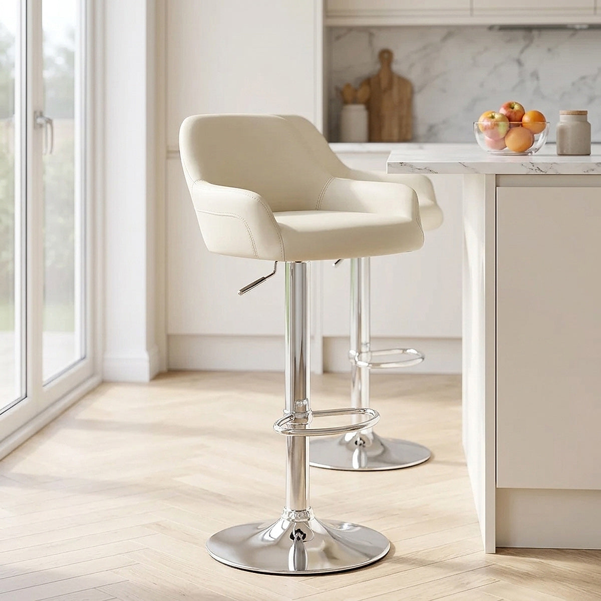 Chaise de Bar Faux Cuir Chrome - Sassi Crème 