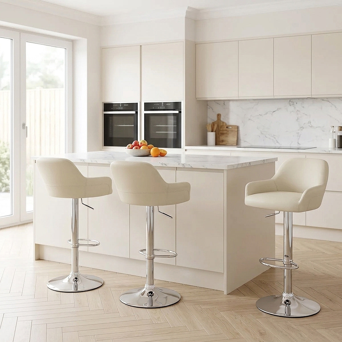 Chaise de Bar Faux Cuir Chrome - Sassi Crème 