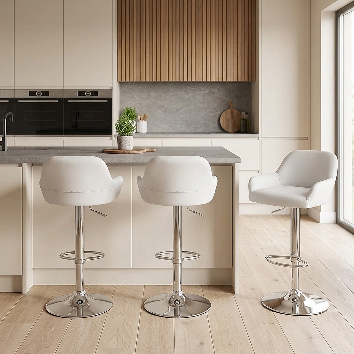 Chaise de Bar Faux Cuir Chrome - Sassi Blanc 