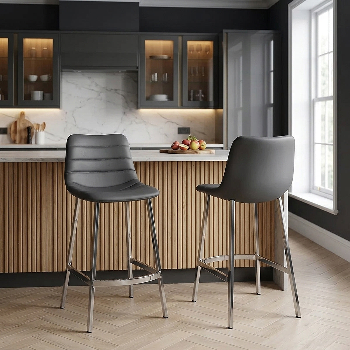Chaise de Bar Faux Cuir - Scala Gris 