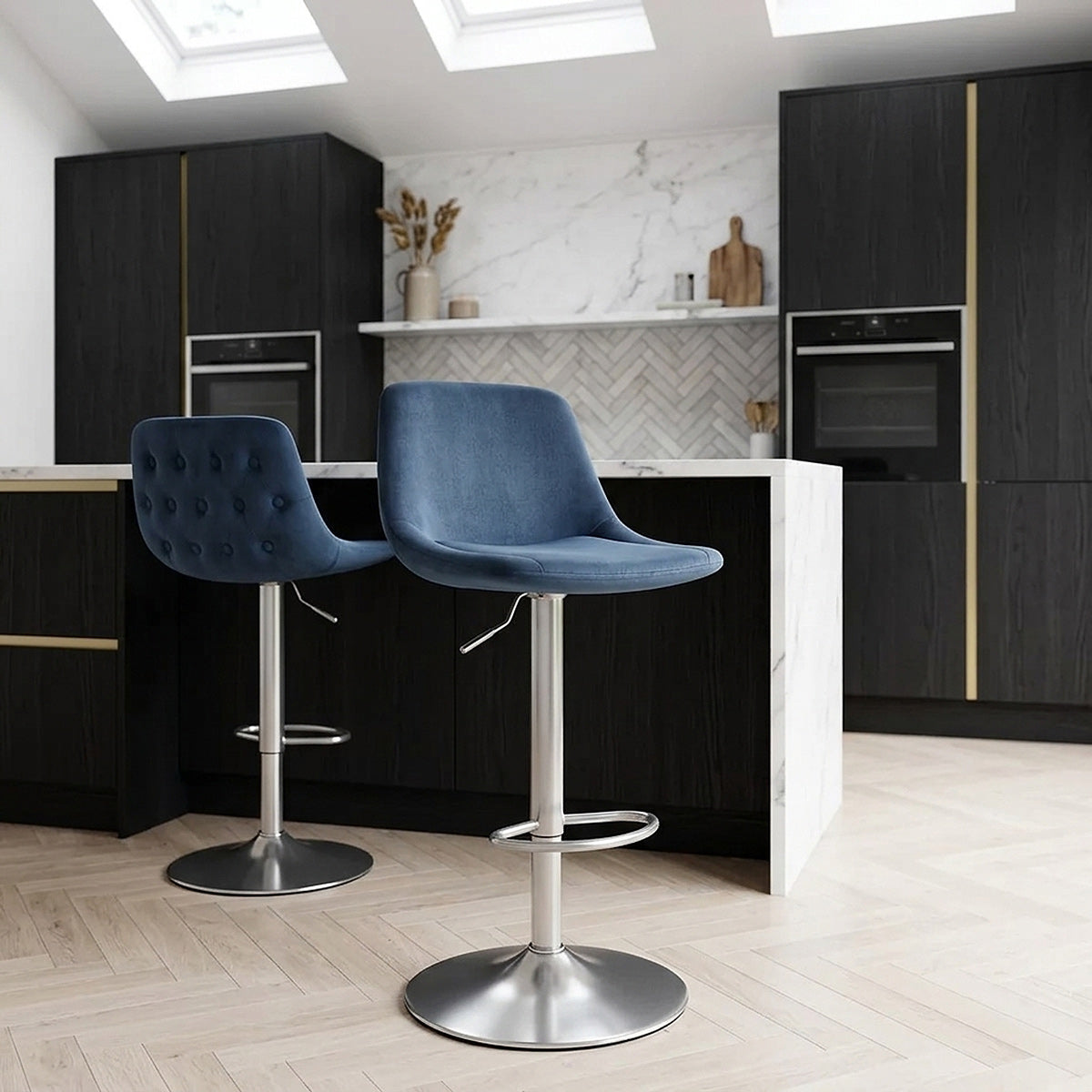 Chaise de Bar Chrome Brossé Velours - Scoop Bleu 