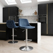 Chaise de Bar Chrome Brossé Velours - Scoop Bleu 