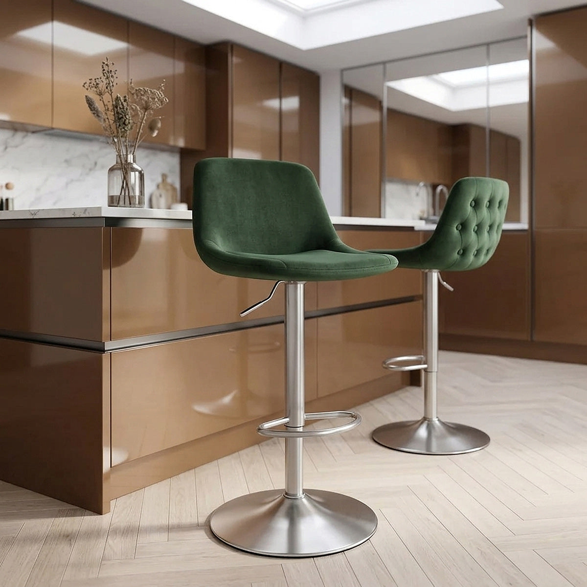 Chaise de Bar Chrome Brossé Velours - Scoop Vert 