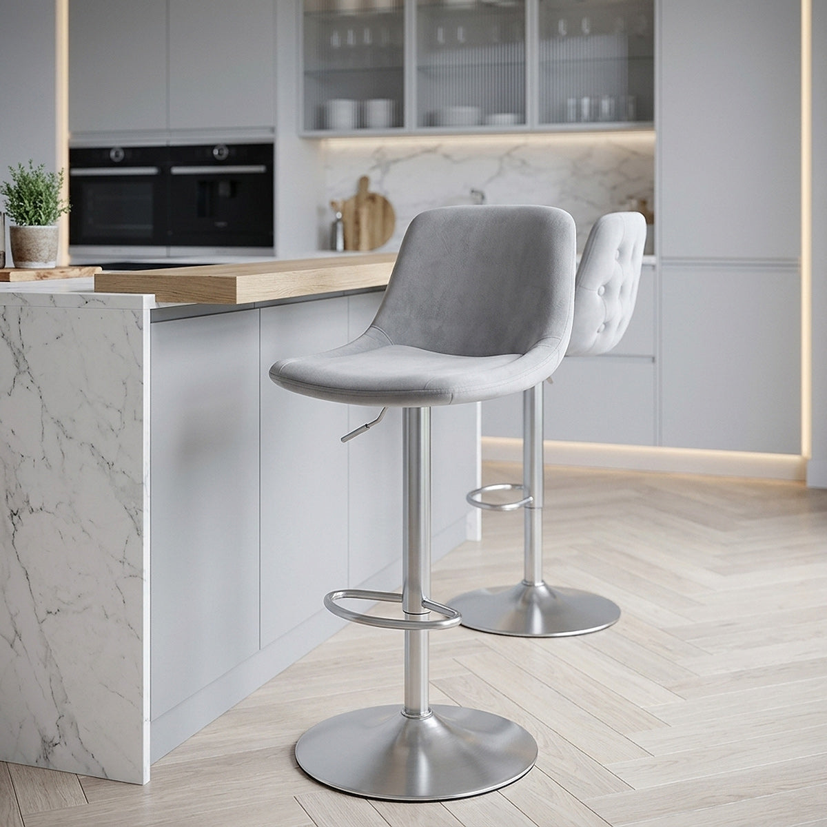 Chaise de Bar Chrome Brossé Velours - Scoop Gris 