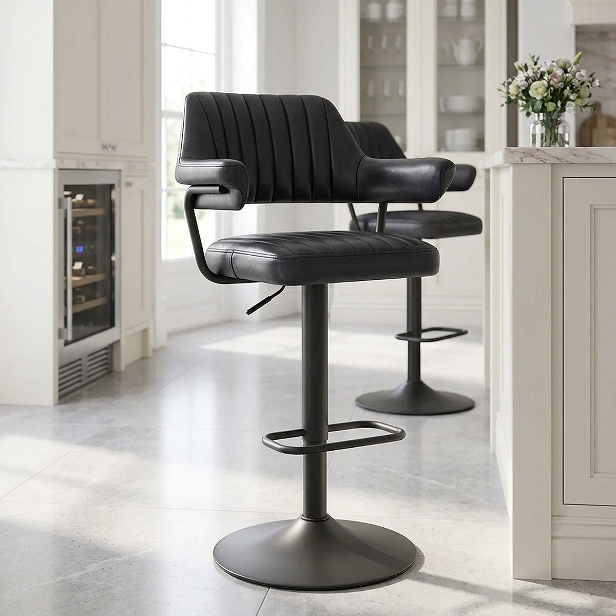 Tabouret de bar Cuir Véritable - Scout Gris Foncé 