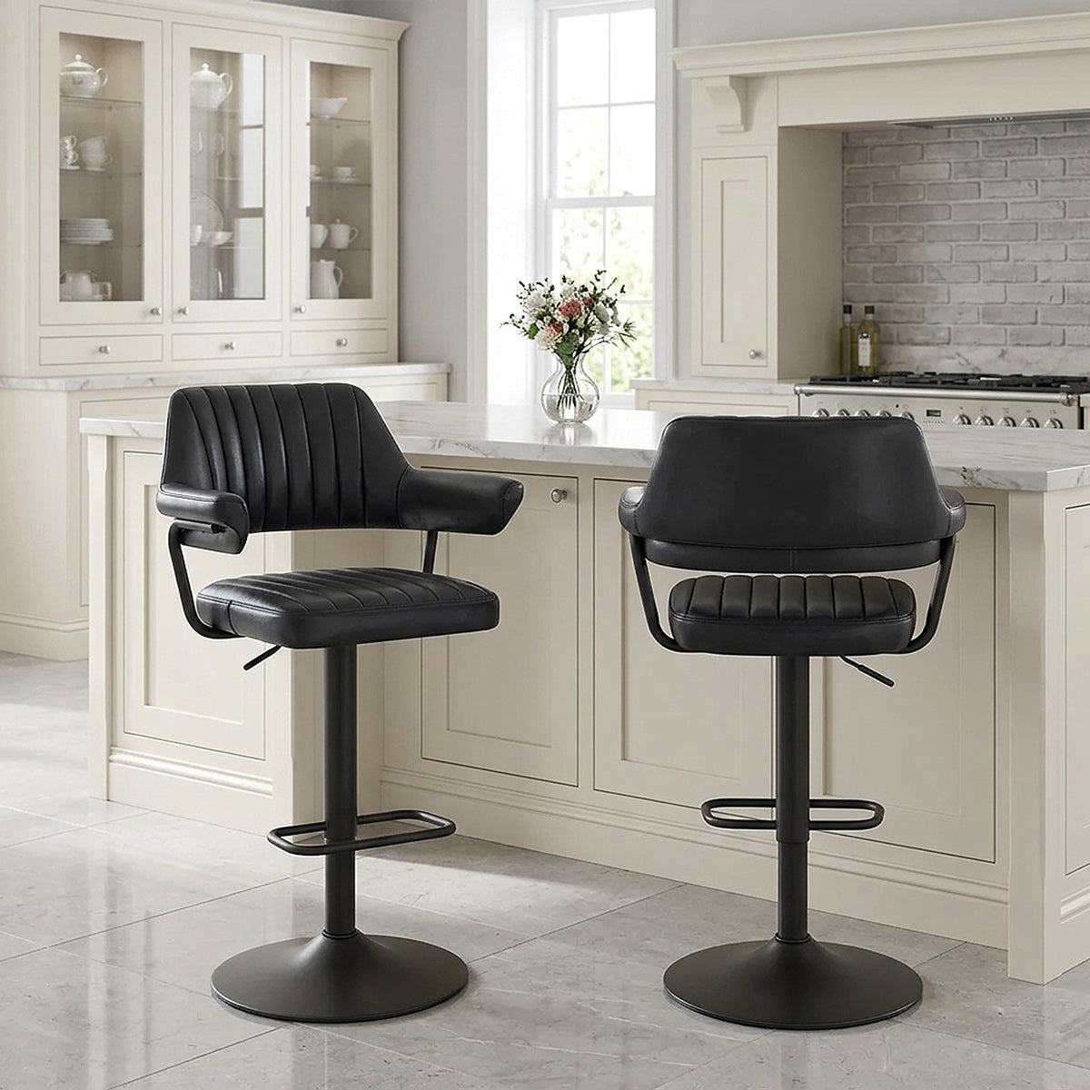Tabouret de bar Cuir Véritable - Scout Gris Foncé 
