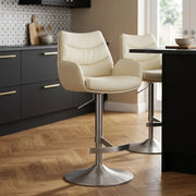 Chaise de Bar Cuir Veritable Chrome Brosse - Seville Crème