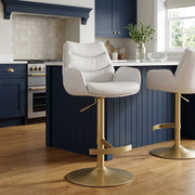Chaise de Bar Cuir Veritable Or Brosse - Seville Blanc