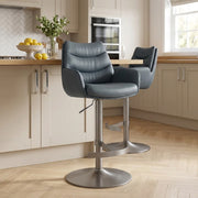 Chaise de Bar Cuir Veritable Graphite Brosse - Seville Bleu